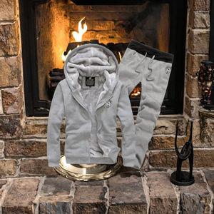 Nouveautés en gros : Survêtements de jogging 2 pièces pour hommes, personnalisables, respirants, en polaire, à capuche, avec cordon de serrage, tenue de sport d'hiver - Product Image 3