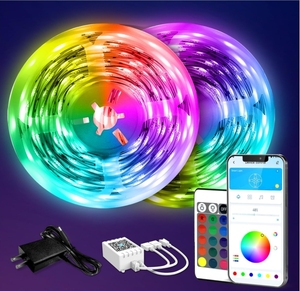 أضواء <span class=keywords><strong>LED</strong></span> بطول 130 قدمًا للاستخدام الداخلي في غرف النوم والمكاتب، إضاءة <span class=keywords><strong>RGB</strong></span> للعطلات وأعياد الميلاد مع جهاز تحكم عن بعد ومصدر طاقة 5 فولت للحفلات - Product Image 1