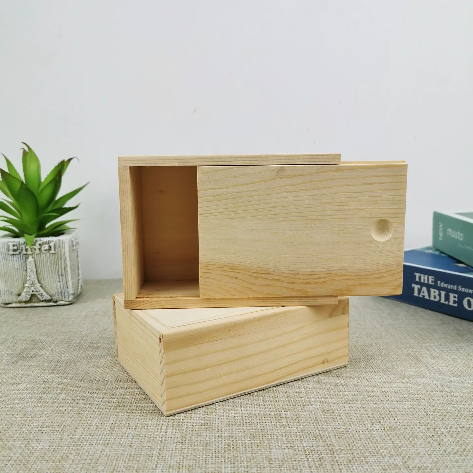Cajas de madera baratas con tapa deslizante, caja de madera sin terminar