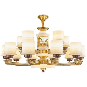 True Jade Full Copper Chandelier Led <b>Light</b> Multi Head Round Home Living Room Ceiling Lamp Chinese Style Luxury - Product Image 4
