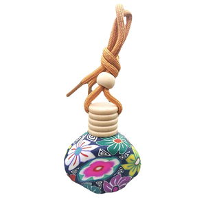 Bouteilles de parfum pour voiture en argile polymère de 8 ml et 10 ml, diffuseur de parfum avec corde suspendue et couvercle en bois, motifs floraux variés - Product Image 6