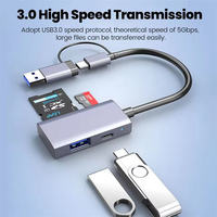 Adaptador de Lector de Tarjetas SD y TF con Hub USB3.0 4 en 1 de Doble Cabezal y Alta Velocidad, Apto para Computadora, Portátil, Teléfono, Unidad Flash USB