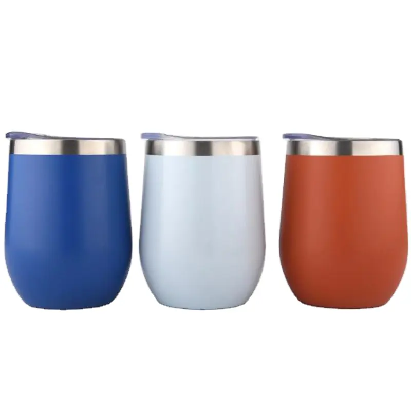 12Oz Rvs Dubbele Muur Stemless Wijn Tumbler Met Deksel