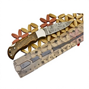 Couteau de poche pliant artisanal en acier Damas de qualité industrielle, manche en bois, étui en cuir, support OEM/ODM - 10 lames, garantie 3 ans - Product Image 1