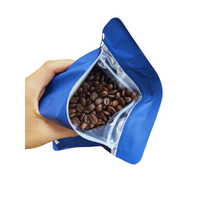 Sacs d'emballage plats en papier kraft brun personnalisés, résistants à l'humidité, avec soufflet latéral, fond plat, 250g, pour grains de café, avec fermeture éclair et valve