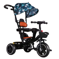 Pédales d'assistance pour tricycles enfants 3-6 ans avec pare-soleil et poignée de poussée 3-en-1