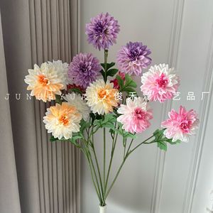 Flores Artificiales de Dalia Junheyuan, 3 Cabezas, Tallo Único, Arreglo Floral de Seda para Decoración de Bodas y Salas de Estar - Product Image 1