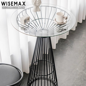 WISEMAX FURNITURE tavolo da pranzo rotondo dal Design semplice con struttura in metallo tavoli da Bar alti con piano in vetro per Bar ristorante Cafe Shop - Product Image 6