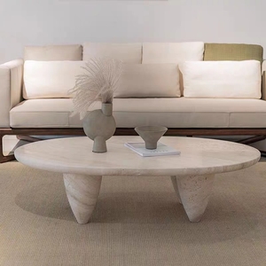 Table basse ovale en <span class=keywords><strong>travertin</strong></span>, moderne, beige et blanc, finition mate, meubles pour <span class=keywords><strong>salon</strong></span>, décoration intérieure - Product Image 1