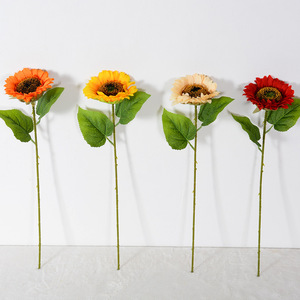 Tige unique de tournesol artificiel en soie synthétique avec feuilles vertes pour décoration de maison, mariage, vase – Vente en gros - Product Image 3