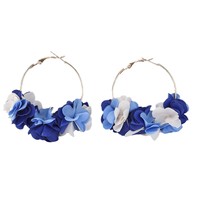 Elegantes pendientes de aro chapados en oro para mujer círculo grande con tela flor boda encantos joyería decoración señoras regalo (ES057)
