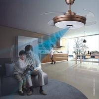 Ventilateur de plafond LED intelligent moderne avec caméra cachée, pales rétractables, contrôle à distance par application WIFI, ventilateur de plafond LED invisible avec lumière