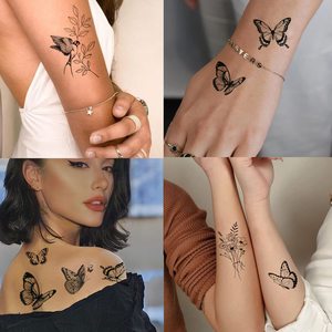 Autocollant <span class=keywords><strong>Tatouage</strong></span> Papillon de Mode Noir et Blanc Haute Qualité Tendance Vendu en <span class=keywords><strong>Magasin</strong></span> Personnalisé - Product Image 5