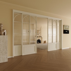<span class=keywords><strong>Porte</strong></span> coulissante en verre rétro française à deux rails en alliage d'aluminium <span class=keywords><strong>Rail</strong></span> de suspension à trois maillons pour cloison de salon de cuisine - Product Image 3
