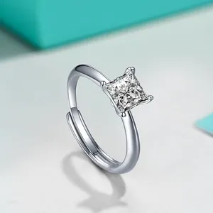 Wholesale Trendy Style 925 Sterling Silver Moissanite Diamond Princess Cut Ring