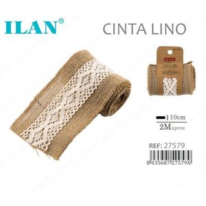 Nastro di lino ILAN 10 cm x 2 m con bordo in pizzo per artigianato e decorazioni - Product Image 1