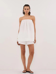 Débardeur en coton décontracté pour femme, style vacances à la française, sans bretelles, coupe droite, avec lien élastique, ample et polyvalent - Product Image 3