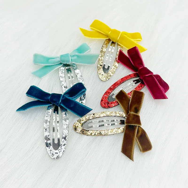 Großhandel New Korea Sweet Velvet Ribbon Bow Super Sparkly Diamond Alloy Haarnadeln Alligator handgemachte Haars pangen für Frauen Mädchen