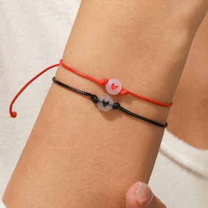 Pinky Promise Friendship <b>Bracelet</b> Glow In Dark Heart Bead Adjustable Rope Couple Gift Unisex <b>Red</b> String <b>Bracelets</b> - Product Image 3