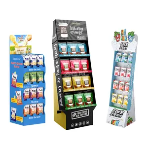 Custom Winkel Promotie Pop Up Gegolfd Display Karton Stand Rack Aardappel Chips Snacks Pos Kartonnen Vloer Display Stand