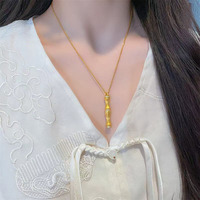 Collana in Argento Sterling 925 Placcato Oro con Diamante Coltivato in Laboratorio, Ciondolo a Bambù Spazzolato, Gioielli Raffinati per Donna, Catene alla Moda