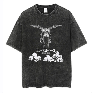 700 i tipi di T-shirt personalizzati produttori di magliette con acido di cotone pesante con scritta Vintage grafica di morte Kira L Anime T-shirt da uomo - Product Image 6