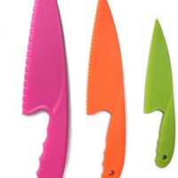 Veilig voor kinderen, roestvrijstalen mes, houten handvat, ambidextrous ontwerp, driedelige set, kookgerei, groenten, cake, sla