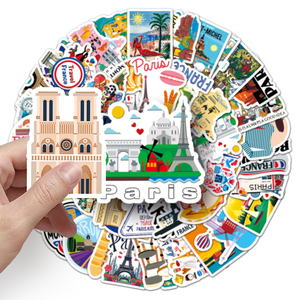 50pcs célèbre bâtiment Paris tour Eiffel français dessin animé autocollant extérieur paysage voyage commémoratif vinyle autocollant autocollant - Product Image 6