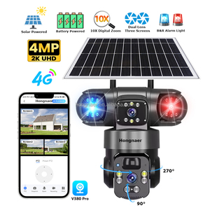 红娜4MP无线3视频太阳能PTZ 4g监控摄像头V380专业双镜头户外安全4g sim卡闭路电视4g太阳能摄像头 - Product Image 1