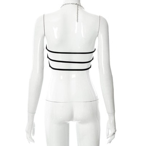 Oem logotipo personalizado poliéster color sólido metal <span class=keywords><strong>tirantes</strong></span> ahueca hacia fuera agujero abierto sexy club nocturno fiesta mujeres sujetador tops - Product Image 6