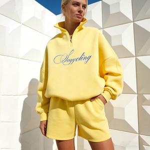 Sweat-shirt imprimé personnalisé pour <span class=keywords><strong>femme</strong></span>, col montant zippé, en coton French Terry de haute qualité, style <span class=keywords><strong>streetwear</strong></span> décontracté - Product Image 4
