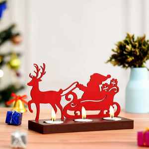 Décoration de Noël en métal rouge en forme de rennes et de traîneau avec trois supports pour bougies chauffe-plat, centre de table festif pour la maison - Product Image 5
