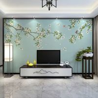 Papier peint mural personnalisé 8D, nouveau style chinois, fleurs de magnolia et oiseaux imprimés, imperméable, auto-adhésif, tissu non tissé, salon