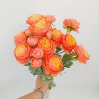 Branche de pivoine artificielle en soie de 50 cm à 3 têtes, feuilles floquées douces et réalistes, tige florale faite à la main pour la décoration de mariage et de la maison