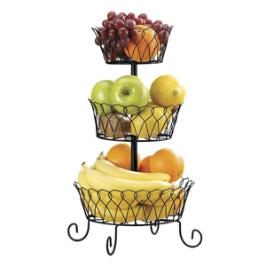 Organisateur de rangement de comptoir <span class=keywords><strong>en</strong></span> maille métallique noire à 3 niveaux <span class=keywords><strong>Panier</strong></span> de rangement pour fruits et légumes de cuisine Support décoratif Paniers de rangement pour aliments - Product Image 6