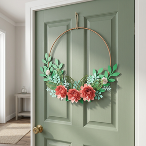 Corona Floral Hecha a Mano, Flores Decorativas Redondas, Estilo Romántico, Paquete Individual Sin Iluminación, Fácil Instalación - Product Image 6