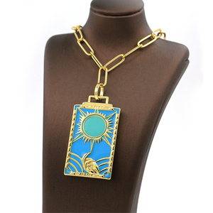 Vintage <span class=keywords><strong>Tarot</strong></span> Charm kolye 18K altın kaplama emaye kolye kolye kadınlar için ayarlanabilir kolye - Product Image 2