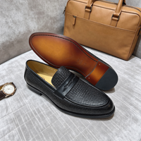 Mocassins décontractés en cuir véritable à enfiler, motif quadrillé en relief, antidérapants, légers, toutes saisons, noirs