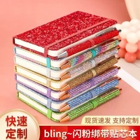 Carnet de notes créatif avec sangle scintillante, carnet de notes exquis pour étudiants A5 A6 avec paillettes de diamant et stylos scintillants