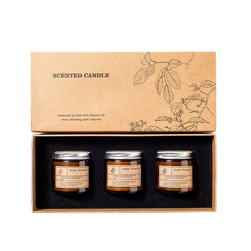 Set regalo candela profumata cera di soia etichetta personalizzata vaso di vetro marrone candela profumata cera di soia olio essenziale Set regalo candela Aroma di lusso