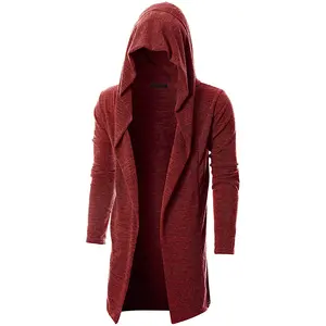 OEM di Fabbrica Personalizzazione Mens Manica Lunga Drappeggiato Leggero Anteriore Aperto Con Palangari Cardigan Con Cappuccio