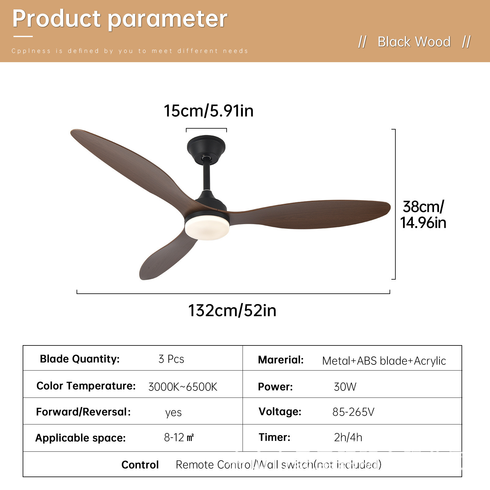 Modern Nordic White Ceiling Fan Solid Wood Blade Energy Saving DC Ceiling Fans with Lights