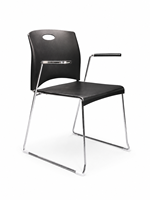 Chaise de conférence empilable moderne avec accoudoirs et base chromée pour écoles, dortoirs, salles d'étude, salles de classe, réunions et formations