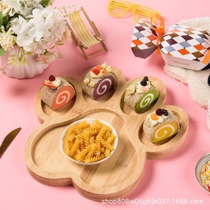 Plateau créatif en bois en forme de patte de chat, couleur bois naturel, pour servir desserts, fruits, repas d'enfants, vaisselle de fête - Product Image 2