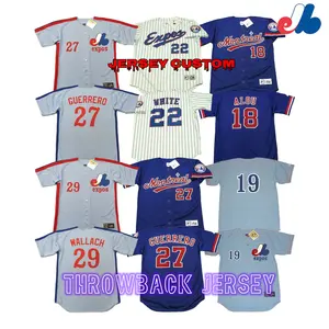 Men's Montreal Expos 18 Moises Alou 22 Rondell White 27 Vladimir Guerrero 29 Tim Wallach Throwback Baseball Jersey Stitched S-5x