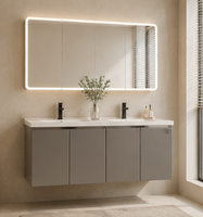 Ensemble de meuble-lavabo mural moderne en céramique avec miroir LED intelligent, double vasque et meuble de rangement étanche