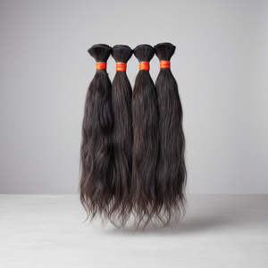 <b>Silky</b> Straight Black Indian Human Hair Bulk Extensions Cheap Double Weft Bundles with Cuticle Aligned Raw Material - Product Image 1