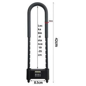 U-vormig combinatieglasdeurslot Volledig metalen elektrisch voertuig Fietsbeveiliging Codeslot Zorgvuldig geselecteerde hangsloten - Product Image 6