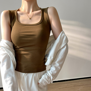 Top in maglia di cotone con strato interno, gilet <span class=keywords><strong>senza</strong></span> <span class=keywords><strong>spalline</strong></span> da donna, top aderente sexy bianco per primavera, estate, autunno - Product Image 1