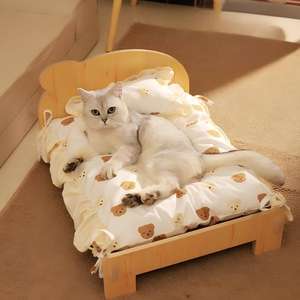 Lit pour chat en bois, niche pour animaux de compagnie, lit pour chat et chien, lit pour chat et chien de petite taille, taille XL, toutes saisons, housse amovible, doux et confortable - Product Image 3